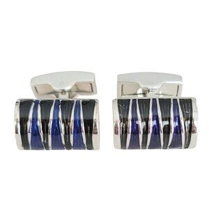 Bugatchi Silver Tone Blue Black Enamel Cufflinks, Signed K265
